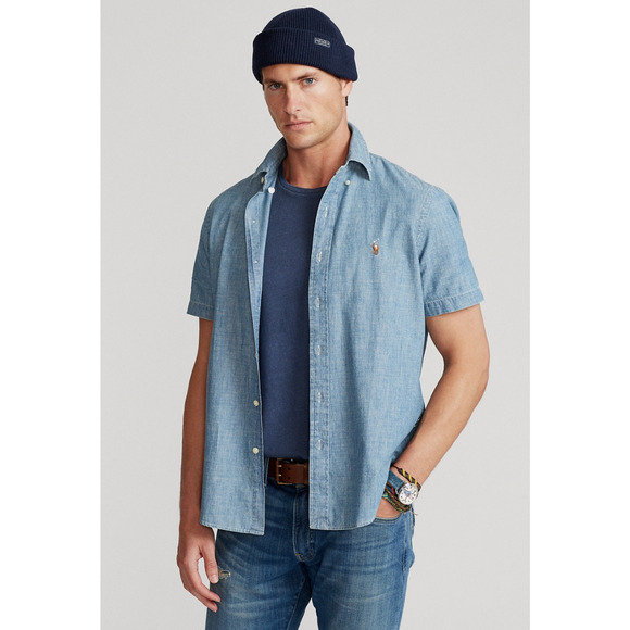 Polo Ralph Lauren Men Slim Fit Chambray Shirt Blue Size XXL